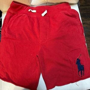 Kids big Pony Ralph Lauren drawstring sweat shorts, red, size small 8